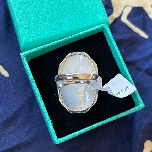 Vintage DK Sterling Silver 925 Mother of Pearl Rose Carved Ring Scalloped Bezel - Picture 5 of 15